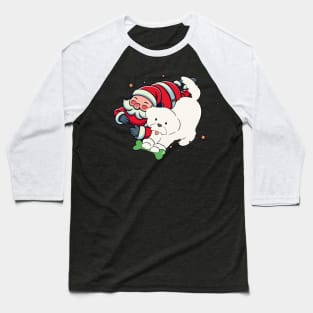 Santa Claus with Dog Baseball T-Shirt